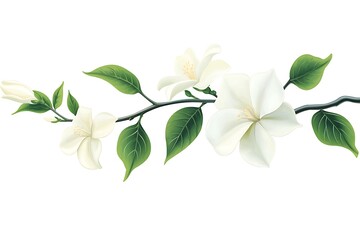 Obraz premium Delicate White Flowers and Leaves on a Branch