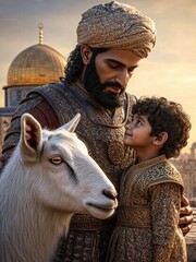 Father and Son with Eid al-Adha Ram