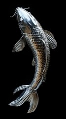 Silver Koi Fish Leaping Gracefully Through Darkness