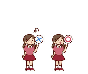 マルバツの札を持っている女の子のイラスト