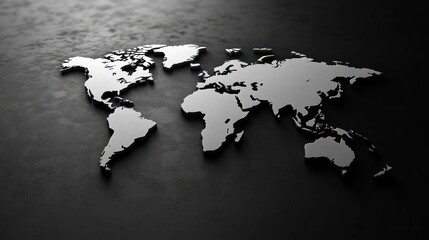 World map, metallic, dark background, global perspective