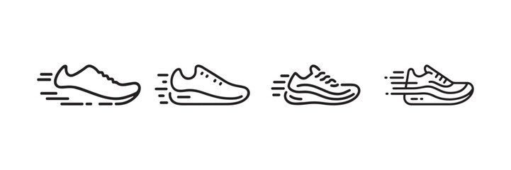 Minimalist Running Shoe Icon Set with Motion Lines