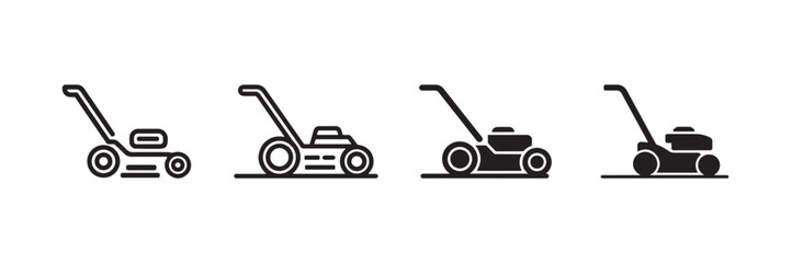 Lawn Mower Icon Set Collection of Grass Cutting Machine Symbols