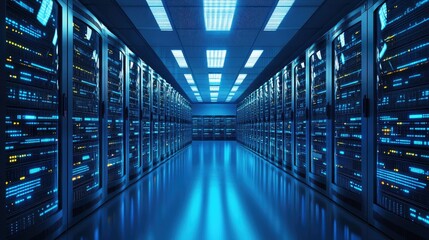 Server Racks In A Data Center Provide Internet Support
