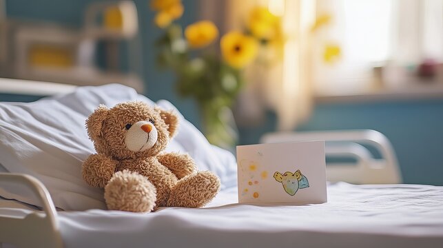 Adorable Teddy Bear Hospital Room Get Well Soon Card Sweet Child Healthcare Comfort Hopeful Peaceful Tenderness Cute Fluffy Brown Plush Toy Soft      