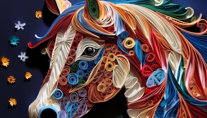 Naklejka premium traditional chinese dragon quilled colorful horse 