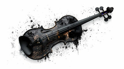 Obraz premium Broken violin strings with halloween party masks, eerie atmosphere, high detail, photorealistic, isolated on white background. Haunted Violinist in the Shadows. Illustration