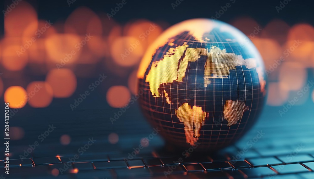 Aufkleber a close-up view of a globe highlighting continents with a glowing background.