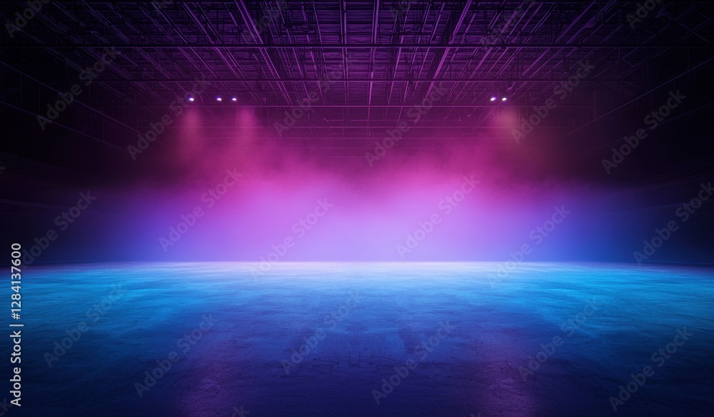 Poster vibrant stage lighting with colorful fog in empty performance space