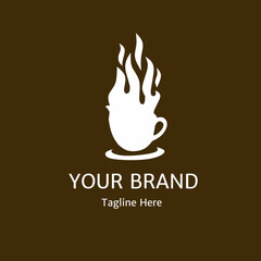 illustration of a combination of a coffee cup and fire logo on a black background
