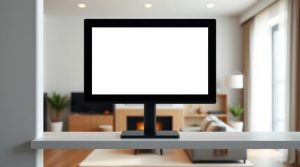 Television with blank screen in a living room showcasing potential for virtual display customization