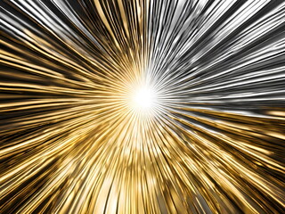 Obraz premium Abstract golden and silver light burst with radiating energy lines.
