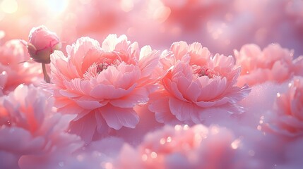 Blooming pink flowers in a serene garden nature photography bright and dreamy environment