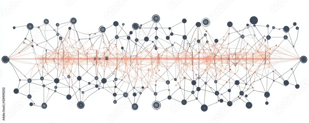 Poster abstract network visualization with interconnected nodes and lines on white background