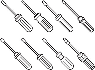 Set of Screwdriver silhouette, black and white silhouette, vector and illustration