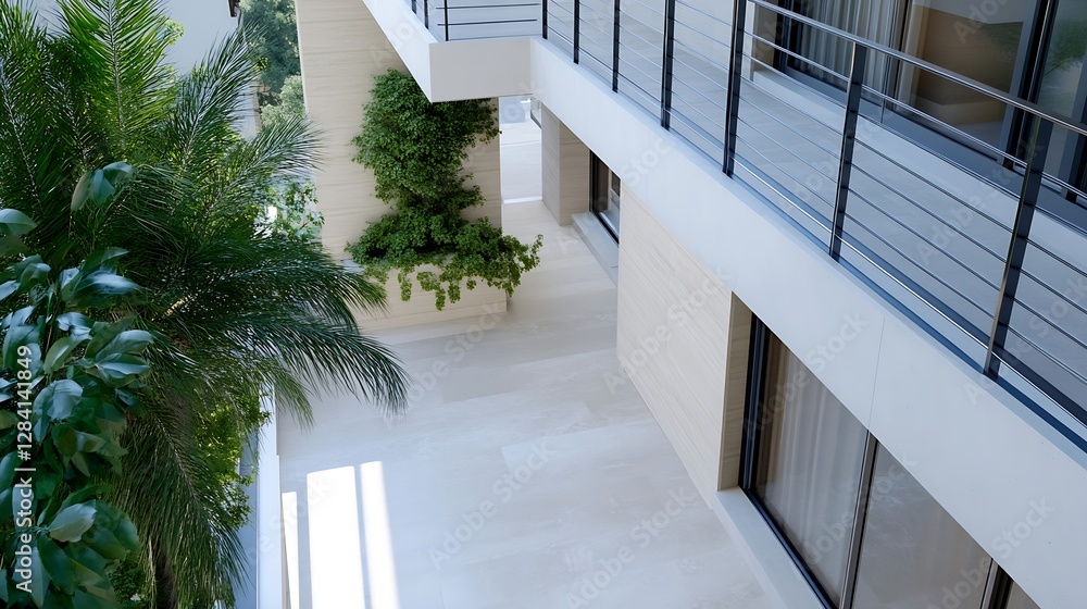 Aufkleber modern architectural design featuring a stunning balcony with greenery accents and sleek lines : gen