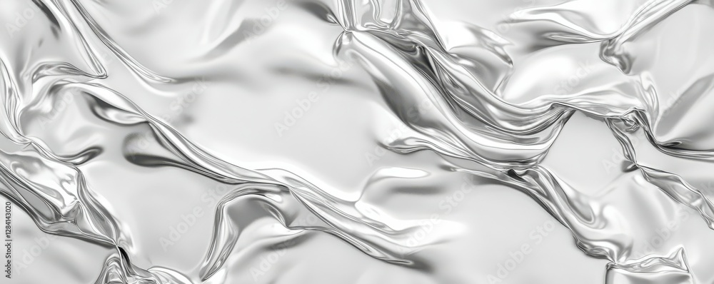 Aufkleber smooth crumpled metallic texture with abstract wavy patterns in silver tones