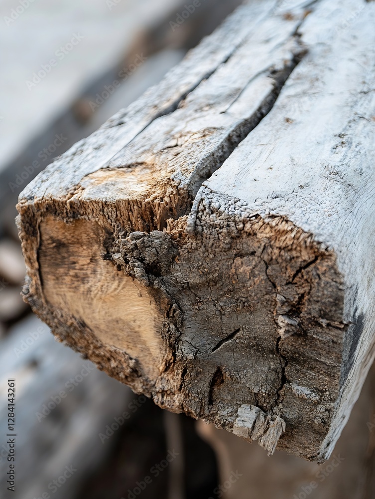 Fototapete closeup of weathered tree log with visible cracks and natural textures : generative ai
