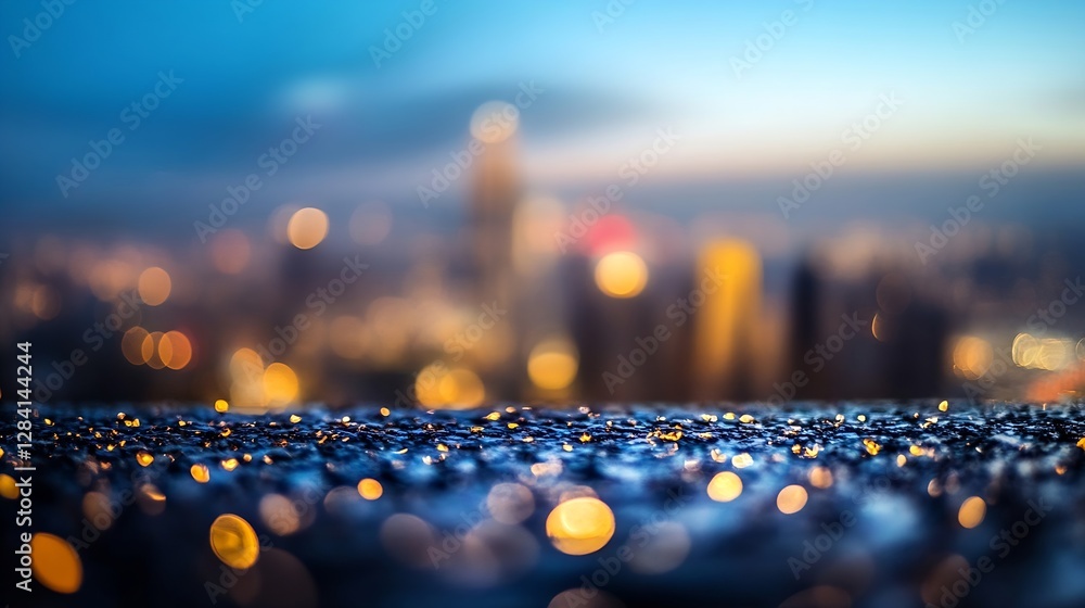 Aufkleber beautiful close up of raindrops on a surface with a vibrant bokeh background of city lights : genera