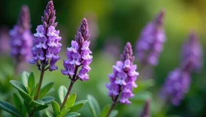Fototapeta premium Delicate lavender flowers blooming on Plectranthus Mona foliage, bloom, garden
