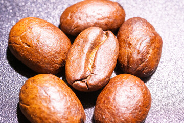 Background with many roasted coffee beans,Texture of roasted coffee beans