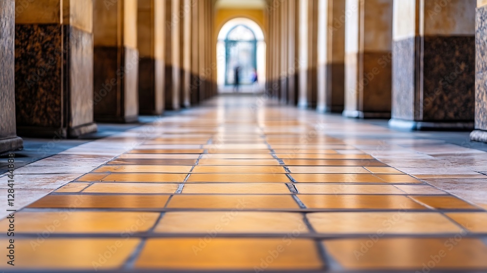 Poster Elegant interior architecture showcasing gleaming tiles and tall columns in a spacious atrium : Generative AI