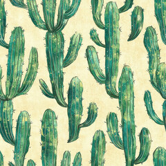 Watercolor cactus pattern on cream background. Possible use Fabric, wallpaper design . seamless pattern. repeating pattern.