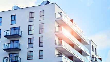 Modern and new apartment building. Multistoried modern, new and stylish living block of flats.