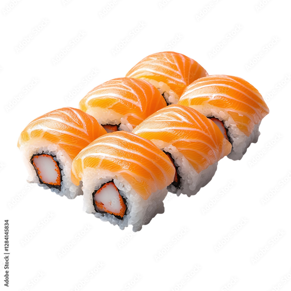 Poster sushi salmon isolated on transparent background generative ai