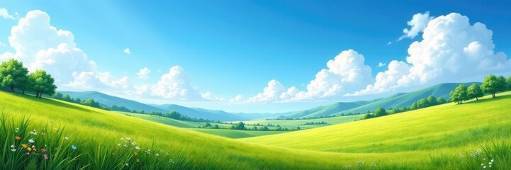 Obraz premium Descripci?n de un paisaje con cielos azules y nubes blancas, naturaleza, vectorial, nubes