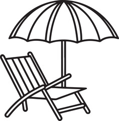 Beach Chair and umbrella line art, black outline, vector and illustration, line art&nbsp;and&nbsp;outline