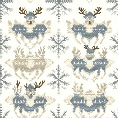 Winter reindeer snowflake knit pattern, textile design, holiday background