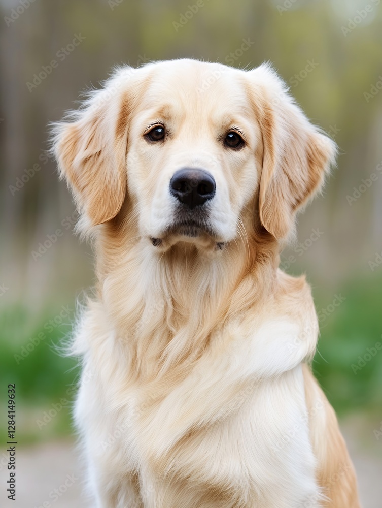 Poster adorable golden retriever dog with gentle expression sitting gracefully in a natural setting : gener