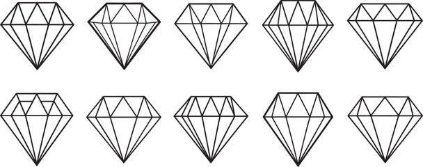 set of diamond line art, black outline, vector and illustration, line art and outline