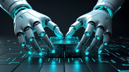 Futuristic Robotic Hands Assembling Digital Circuitry
