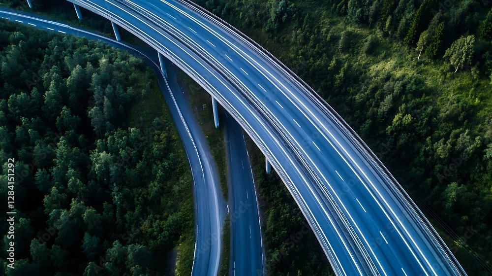 Aufkleber Aerial View of a Winding Highway Surrounded by Dense Trees in a Scenic Natural Setting : Generative AI