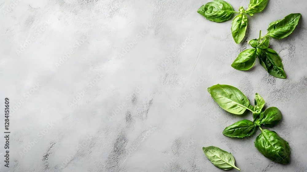 Aufkleber fresh basil leaves on grey background perfect for culinary and herbal design : generative ai
