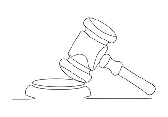 Continuous One Line Gavel | Minimalist Legal Symbol Vector Illustration