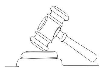 Continuous One Line Gavel | Minimalist Legal Symbol Vector Illustration