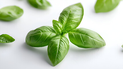 Obraz premium Fresh basil leaves. Vibrant green herbs for cooking, flavoring, and salads. Natural food ingredient.