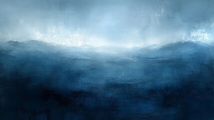 Fototapeta premium Abstract blue landscape painting with hills, clouds, sky, for backgrounds