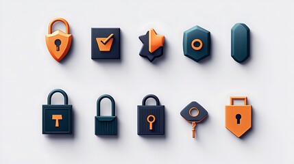 Sleek 3D Rendered Security Icon Set: Modern App UI Design Elements AI Generated