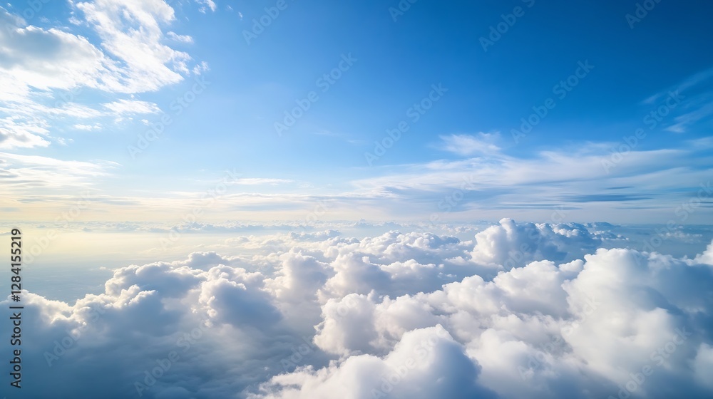 Poster vast and beautiful view of bright blue sky with fluffy white clouds during the day : generative ai