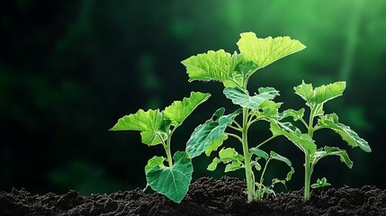 Young Sunflower Seedlings Emerging in Rich Soil AI Generated