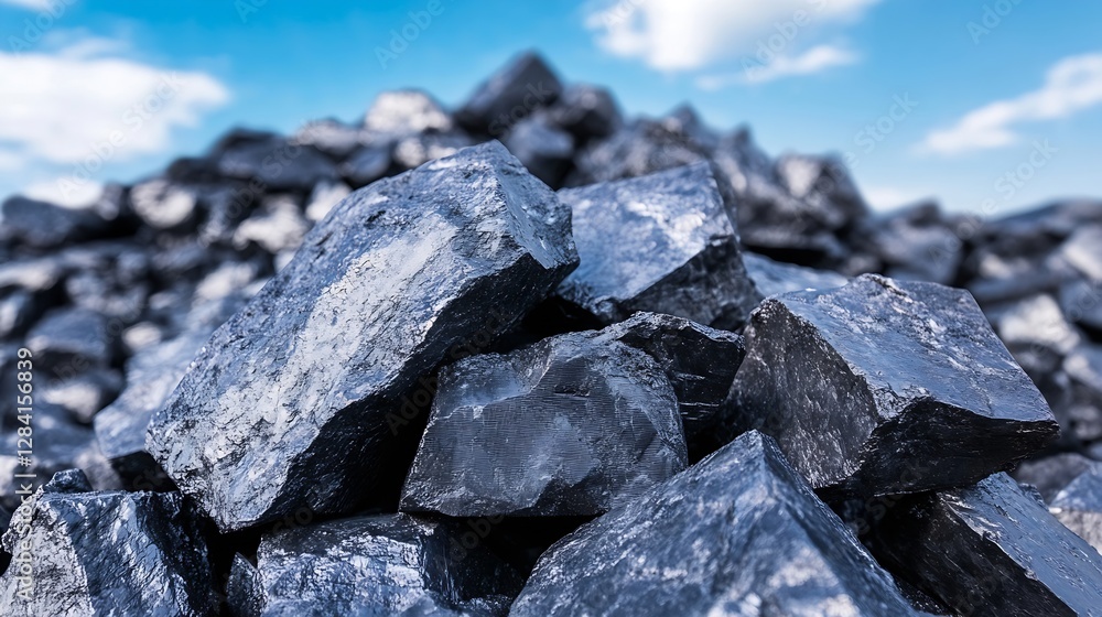 Poster Close Up View of Black Stones on a Bright Day with Clear Sky in the Background : Generative AI