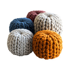 Hand Knitted Poufs in Chunky Yarn Textures Isolated on Transparent Background