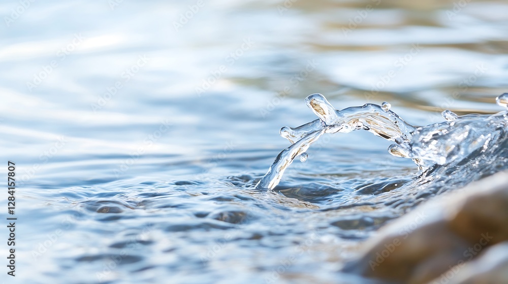 Aufkleber Close Up of Water Splashing Creating Ripples on a Clear Surface in a Natural Setting : Generative AI