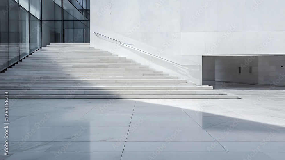 Aufkleber Modern architectural design with smooth white steps and glass walls creating a harmonious atmosphere : Generative AI