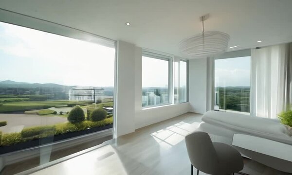 Beautiful view from a modern skyscraper room. Generative AI Technology 