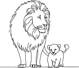Lion and Cub Line Drawing Illustration
